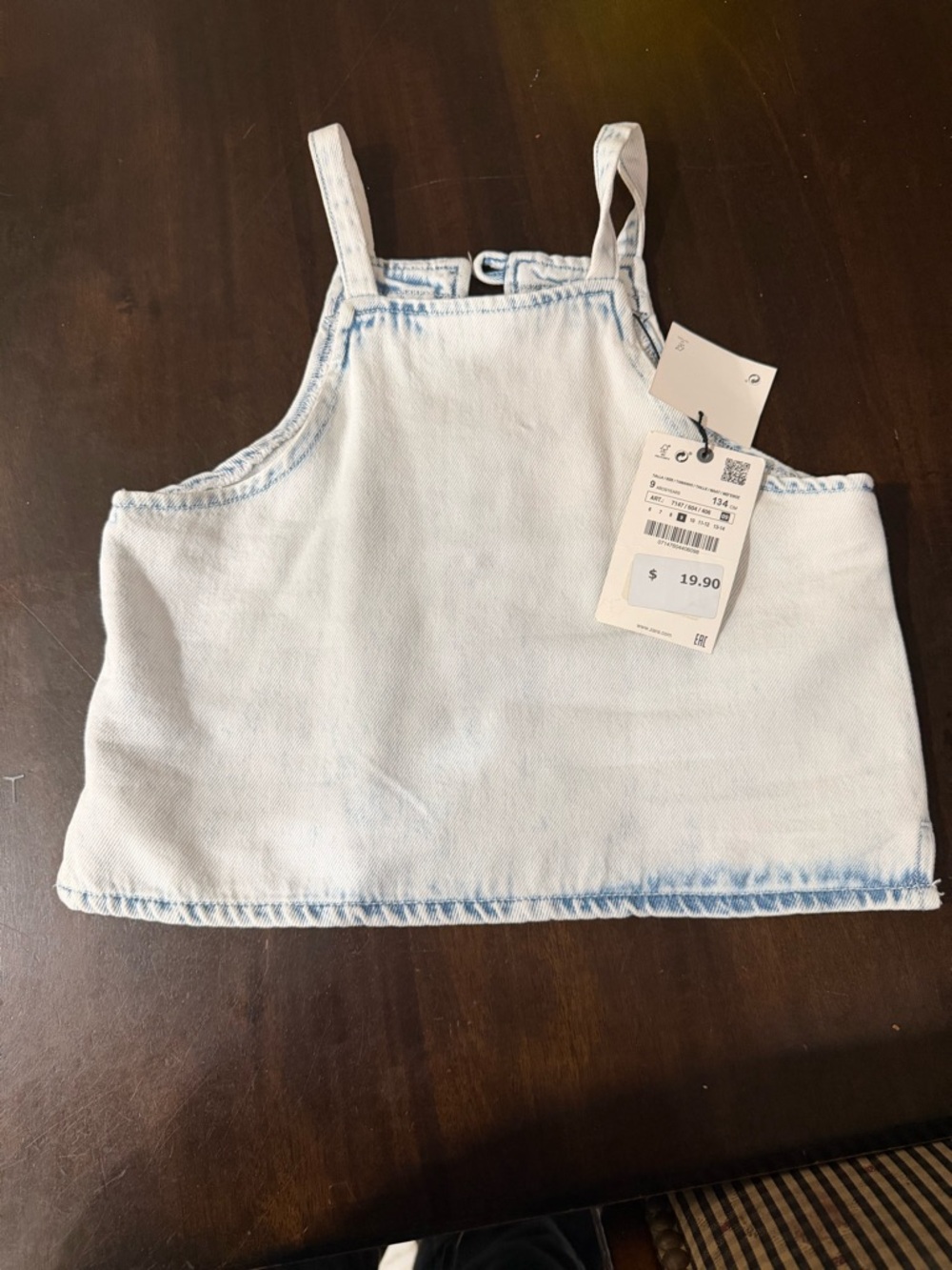Zara Pale Blue Acid-Wash Denim Crop Tank